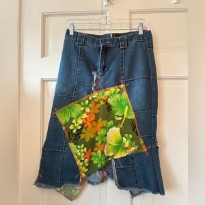 Ragz upcycled Denim Skirt with Floral Patchwork